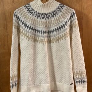 Eddie Bauer Cream and Gray Turtleneck Sweater
